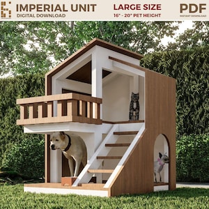 Modern hondenhokplan met twee verdiepingen en oprit groot formaat - Engelse eenheid (digitale pdf-download)