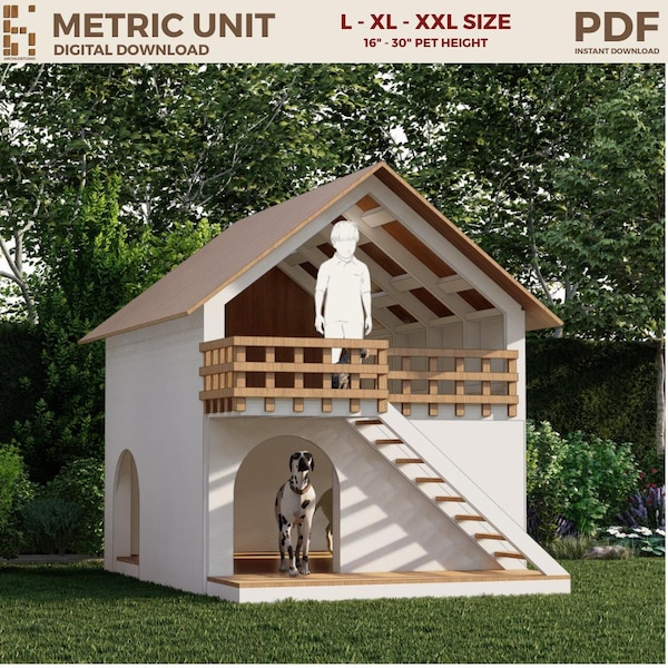 Progetto di cuccia e casetta da gioco XXL a due piani: fortezza fai da te in giardino (download PDF, unità metriche 2 x 3 m)