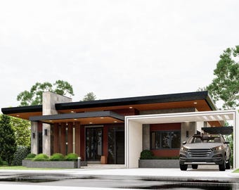 Modern Bungalow House Plan: 3 Bedroom, 2 Bath (8.10 x 12.10 meters) (Digital Download)