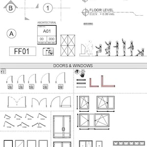 Puede incluir: Plano arquitect&oacute;nico con s&iacute;mbolos para puertas y ventanas. El plano incluye una distribuci&oacute;n de planta, un nivel de planta y etiquetas de planta. Los s&iacute;mbolos incluyen diferentes tipos de puertas y ventanas, incluyendo puertas simples, puertas dobles y ventanas con diferentes n&uacute;meros de paneles. El plano tambi&eacute;n incluye medidas para las puertas y ventanas.