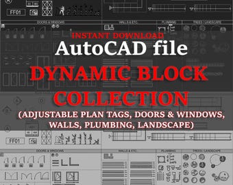 Raccolta di blocchi dinamici AutoCAD: porte, finestre, impianti idraulici (sistema metrico)