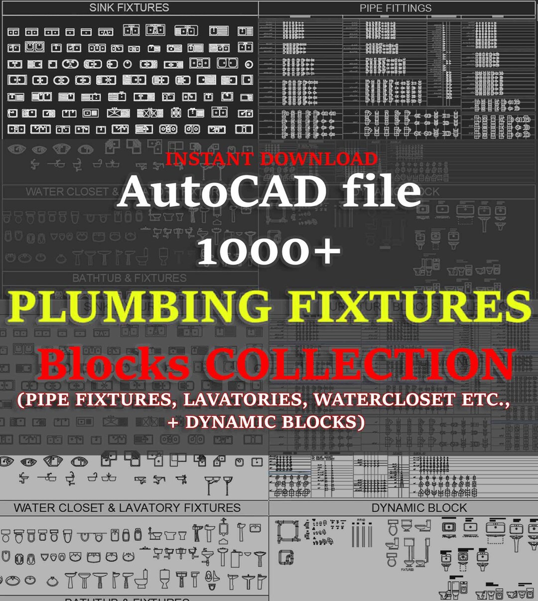 Autocad Plumbing Fixtures Blocks: 1000+ CAD Blocks (metric) - Etsy ...