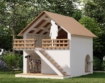 Plan dwupiętrowej budy dla psa i domku do zabawy w rozmiarze XXL: Domek ogrodowy DIY (do pobrania w formacie PDF, jednostki metryczne 2 x 3 m)