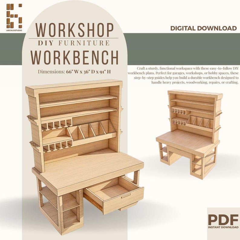 DIY Heavy-Duty Workbench Plans: Customizable Garage Workshop (Digital PDF Download) image 7