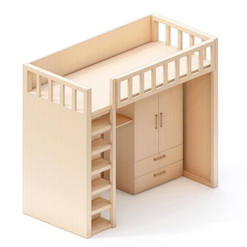 DIY Loft Bed Plan With Desk & Storage Stairs: Digital Woodworking ...