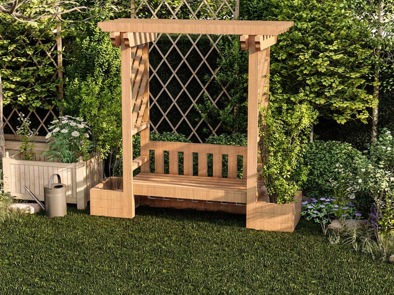 DIY Arbor Garden Seat Plans: Wooden Bench Blueprint (digital PDF ...
