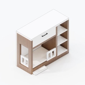 Tierbett Möbel für drinnen -Mehrzweckmöbel- 132cm L x 54cm B x 102cm | DIY Tierhaus | Tierhaus Blaupause | Basteln | Sofort download