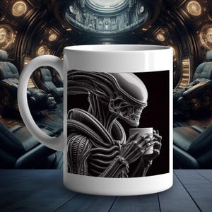 Tazza Alien. Regalo n. 1 per i colleghi. Regalo per amicizia o compleanno. Per gli amanti dei film horror e fantascientifici. HR Giger