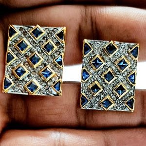 Diamond Handmade Cufflinks Natural Diamond 925 Sterling Silver Sapphire Cufflink