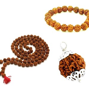 5 Mukhi Rudraksha Mala Necklace: Natural Bead Combo Set