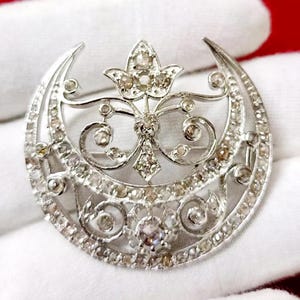 2.32ct Rose Cut Diamond Brooch: 925 Sterling Silver, Victorian Style