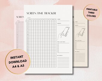 Screen Time Tracker Monthly | Screen Time Log | Planner Page |  Screen Time Chart | Habit Tracker | Phone Tracker | Printable Journal Page