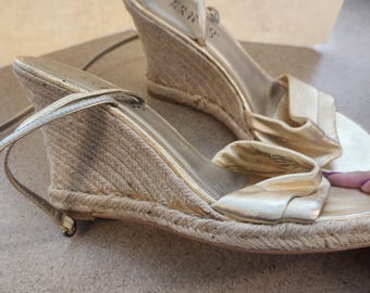 Vintage Franco Sarto leather gold wedge shoes, Size 8, gently used