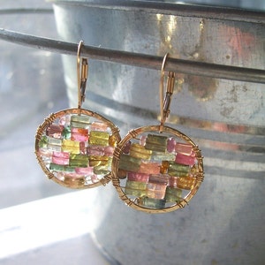 Mother's Day Gift// Multicolored Tourmaline Earrings// 14kt Gold Filled Small Hoop earrings// Stained Glass  Earrings // Gifts for Her