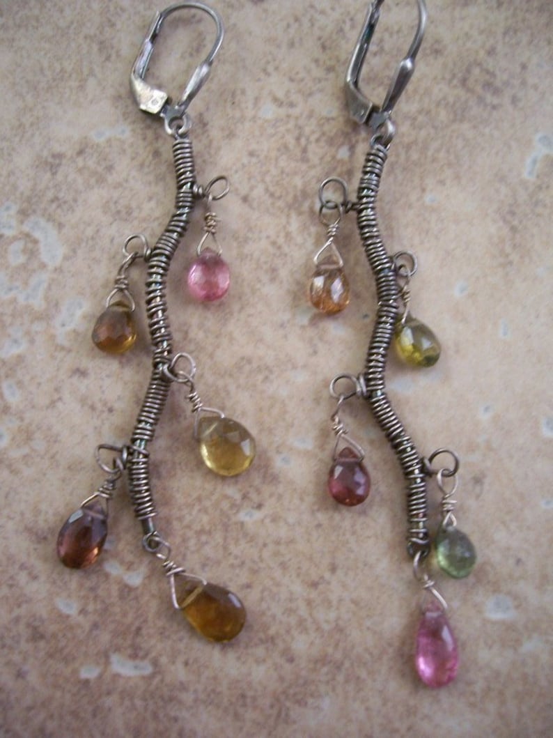 Tormaline Vine Earrings, Tourmaline Earrings, Dangle Earrings, Wire Wrapped Sterling Silver Earrings. image 4