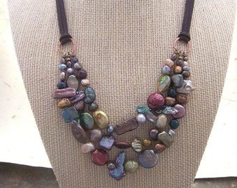 Multi Stranded Freshwater Pearl Necklace - Multi-colored - Freshwater pearl necklace  - Custom lengths.