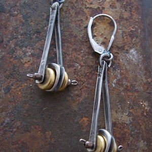 Pendulum, Industrial Earrings, Modern Mixed Metal Earrings,Steampunk Earrings. image 5