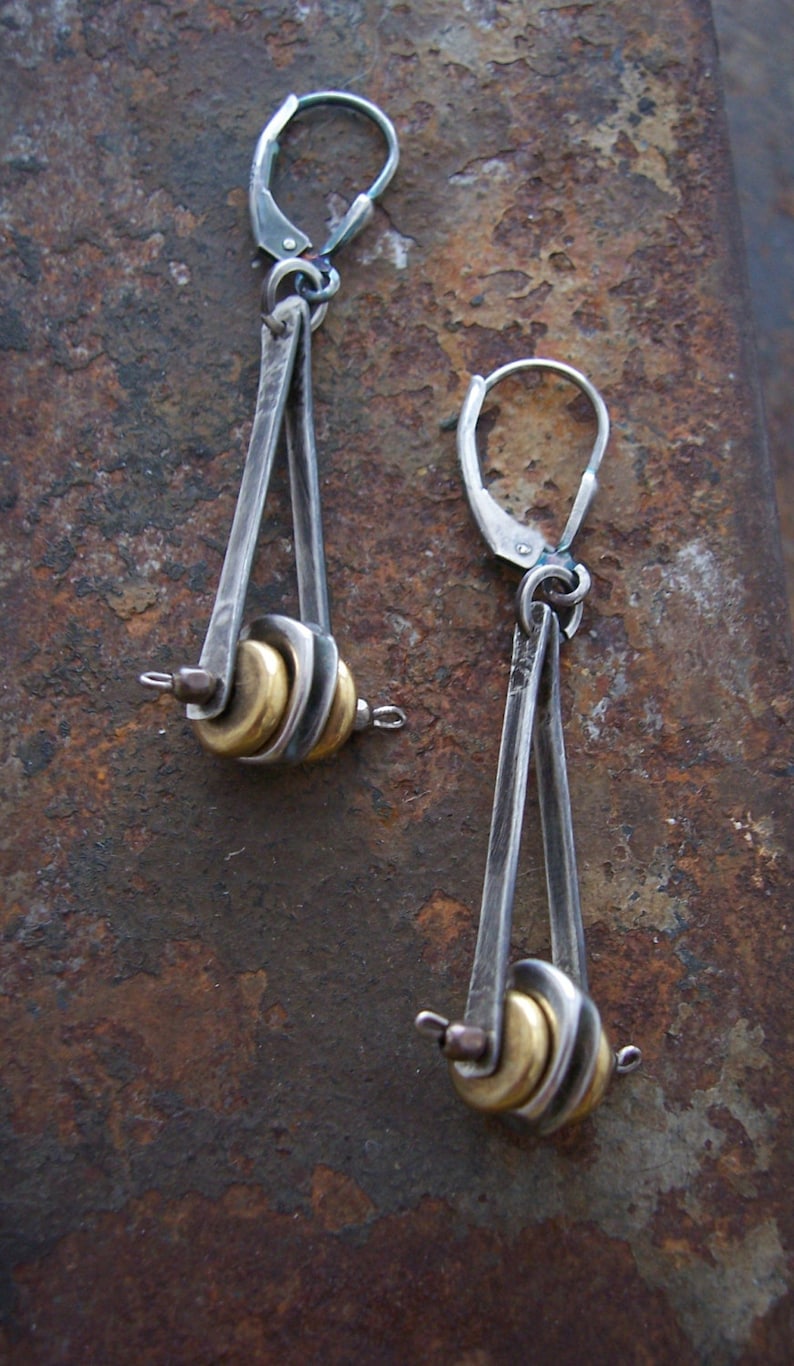 Pendulum, Industrial Earrings, Modern Mixed Metal Earrings,Steampunk Earrings. image 5