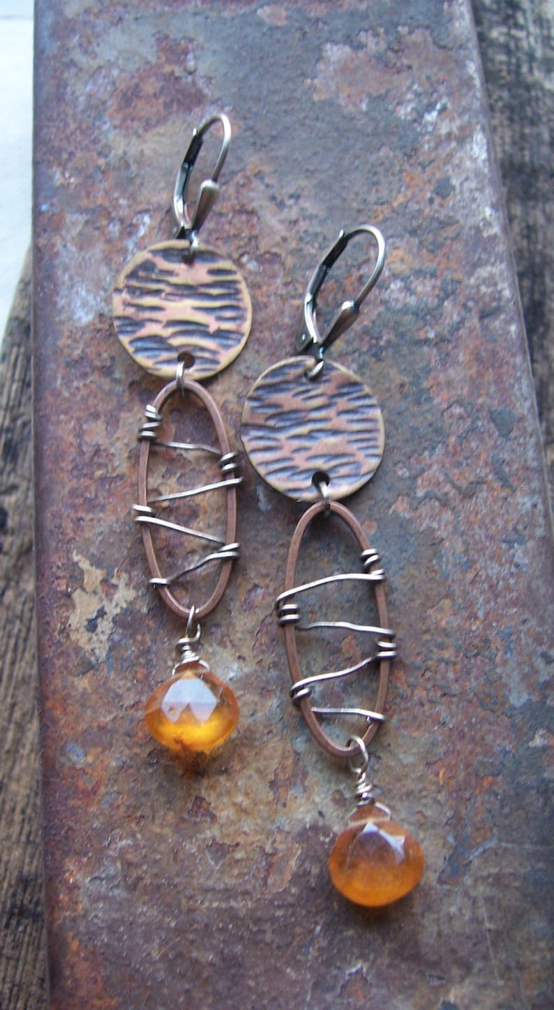 Organic Copper Dangle Earrings Mandarin Earrings Etsy