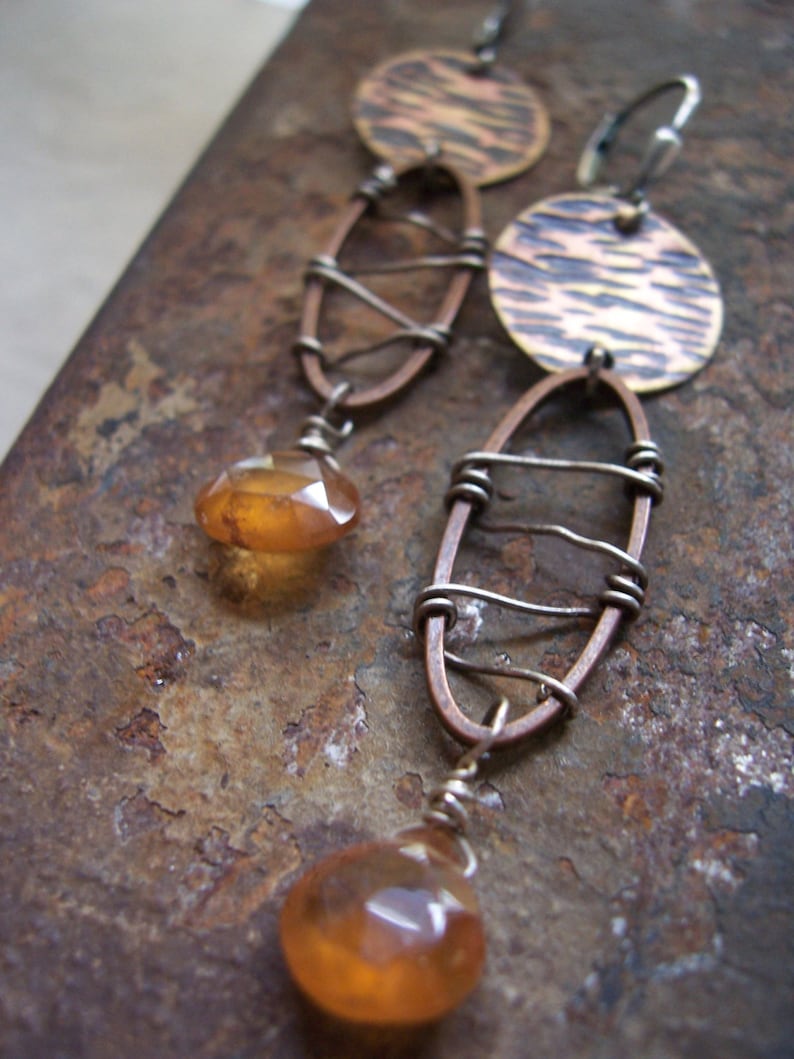 Organic Copper Dangle Earrings Mandarin Earrings Etsy