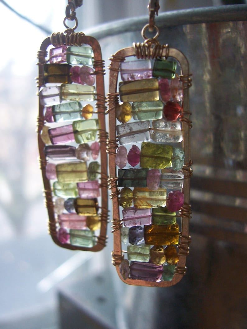 Tourmaline Mosaic Earrings Stained Glass Earrings with Etsy