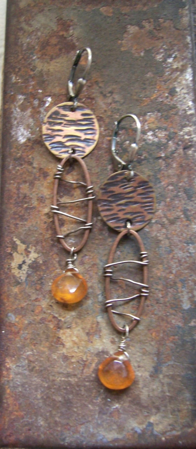 Organic Copper Dangle Earrings Mandarin Earrings Etsy