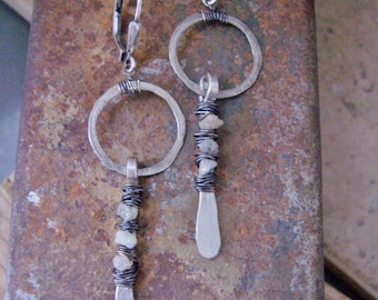 Sterling silver wire wrapped raw diamond drop earrings- Rough Diamond Jewelry - Alternative Bride Diamond Earrings - Raw stone jewelry