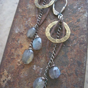 Labradorite Earrings,  Star Trek Earrings, Sci- Fi Jewelry, Labradorite  Dangle Earrings, Mixed Metals and Gemstone Earrings