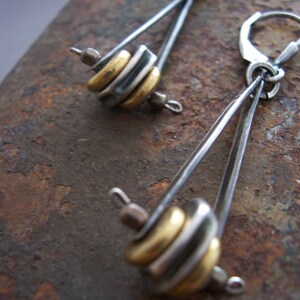 Pendulum, Industrial Earrings, Modern Mixed Metal Earrings,Steampunk Earrings. image 3