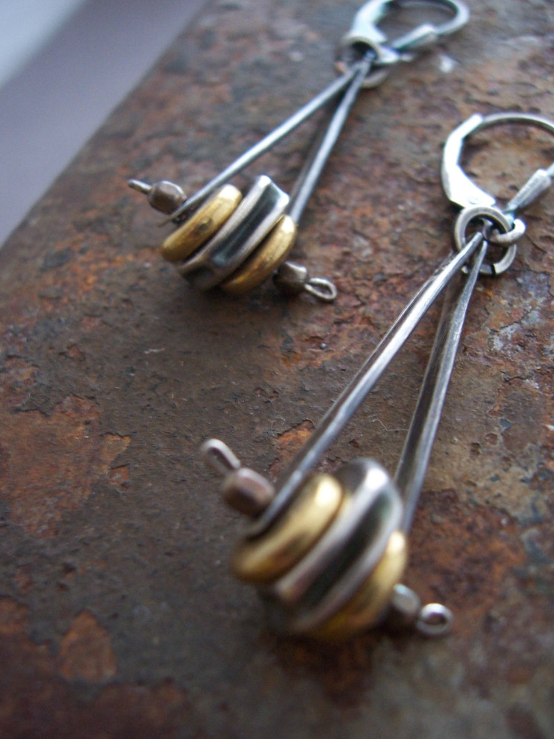 Pendulum, Industrial Earrings, Modern Mixed Metal Earrings,Steampunk Earrings. image 3