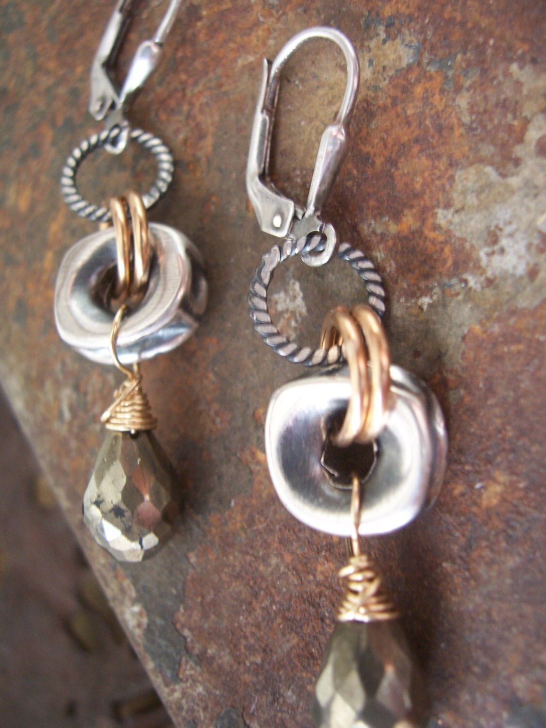 Nuts and Bolts Industrial Earrings Mixed Metals and Pyrite Etsy