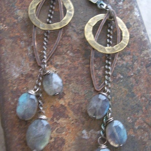 Labradorite Earrings, Star Trek Earrings, Sci Fi Jewelry, Labradorite Dangle Earrings, Mixed Metals and Gemstone Earrings image 2