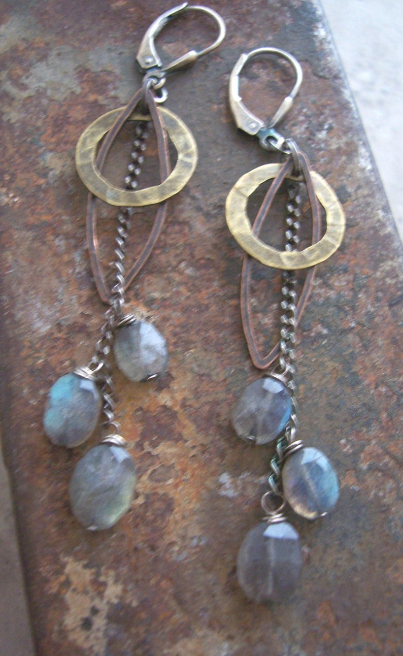 Labradorite Earrings, Star Trek Earrings, Sci Fi Jewelry, Labradorite Dangle Earrings, Mixed Metals and Gemstone Earrings image 2