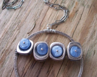 Sterling Silver Blue Kyanite Necklace - Lilypond Collection - Kyanite Necklace - Circle Pendant