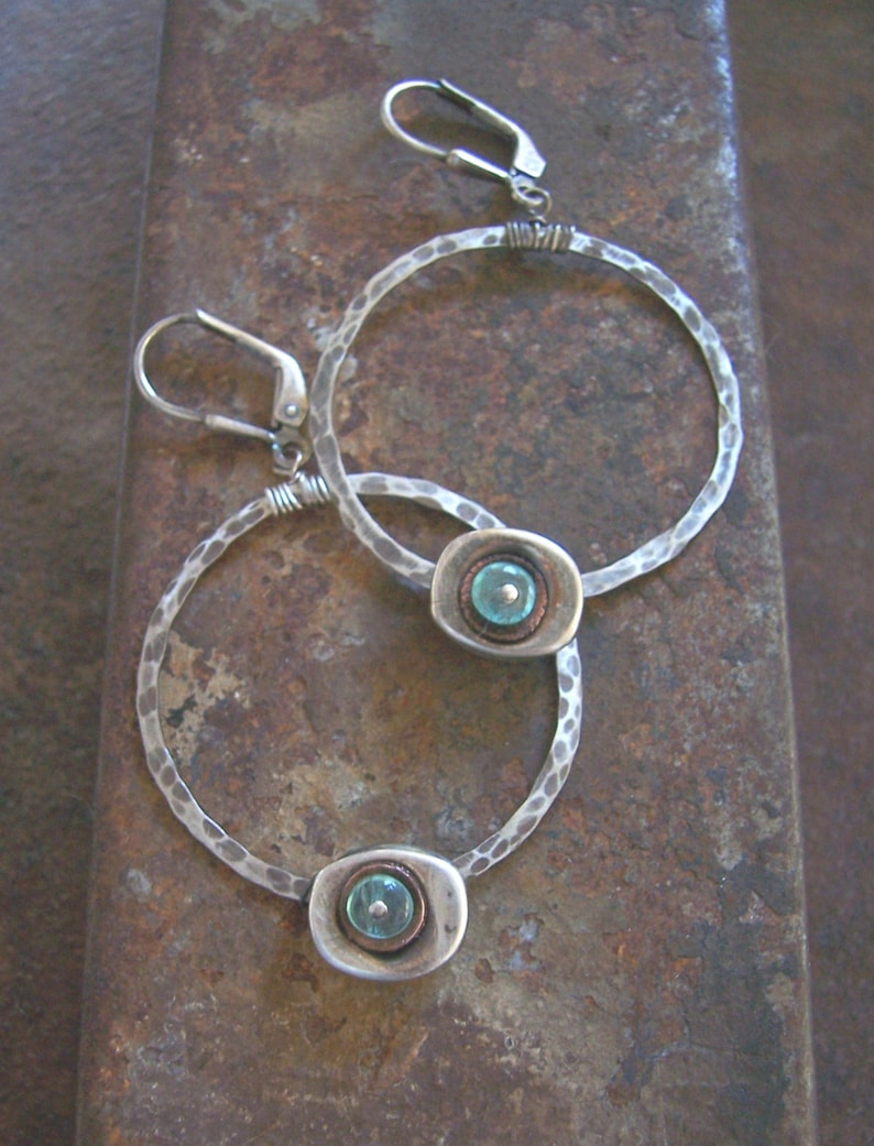 Organic Hoop Earrings Apatite Earrings Large Sterling Silver - Etsy