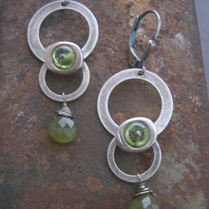 Spaceship Earrings - Sci-fi Jewelry - Peridot Earrings - Sterling Silver Metalwork Earrings - Industrial Jewelry, Green Gemstone Earrings image 5