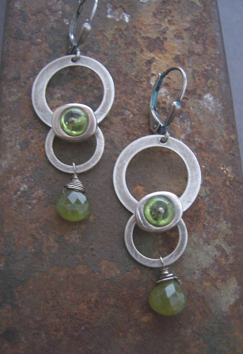 Spaceship Earrings - Sci-fi Jewelry - Peridot Earrings - Sterling Silver Metalwork Earrings - Industrial Jewelry, Green Gemstone Earrings image 5