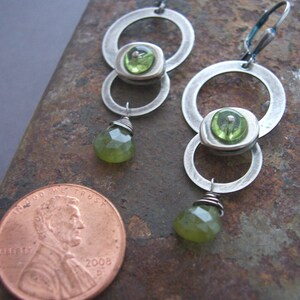 Spaceship Earrings - Sci-fi Jewelry - Peridot Earrings - Sterling Silver Metalwork Earrings - Industrial Jewelry, Green Gemstone Earrings image 2