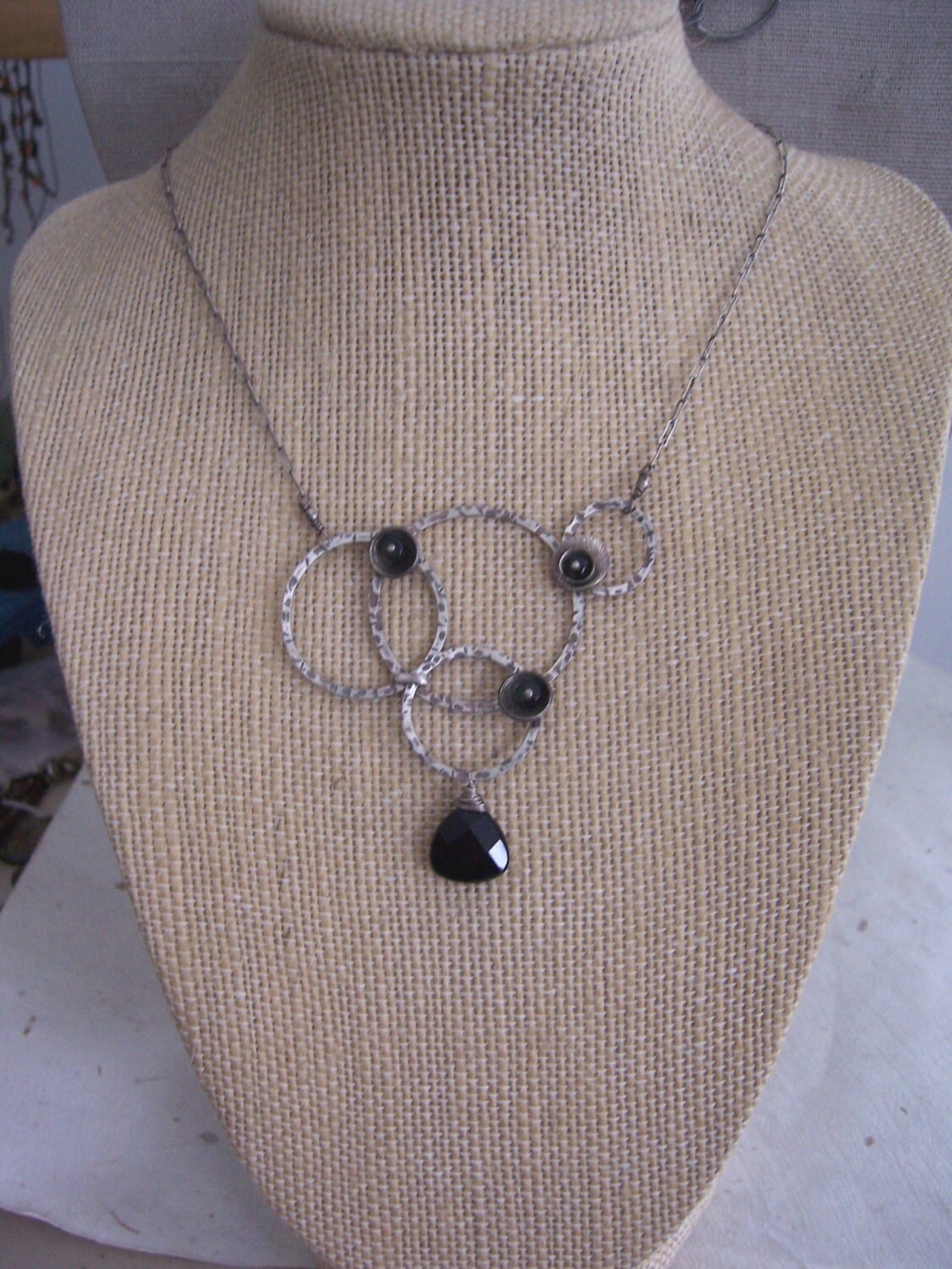 Elemental Gems 7mm Black Onyx Station 3-Row Layered Necklace
