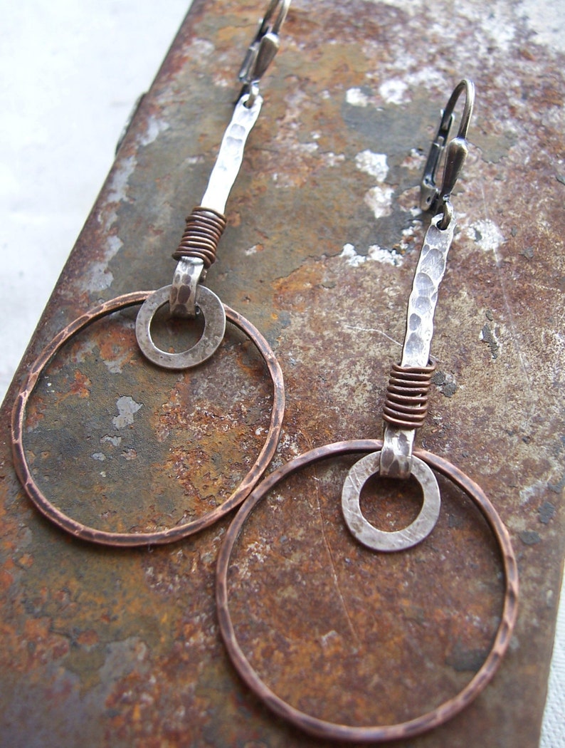 Metalwork Earrings Mixed Metal Earrings Rustic Organic - Etsy