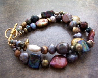 Multi-Strand Freshwater Pearl Bracelet: OOAK Organic Jewelry