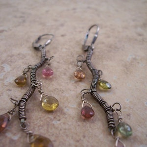 Tormaline Vine Earrings, Tourmaline Earrings, Dangle Earrings, Wire Wrapped Sterling Silver Earrings. image 2