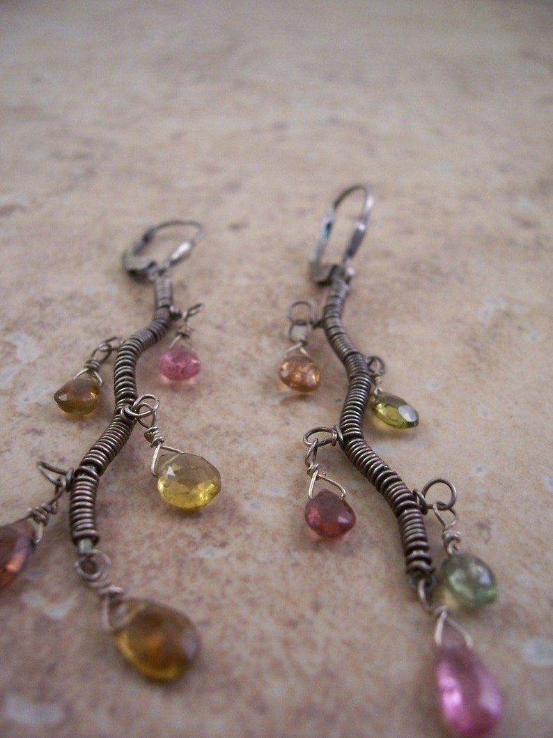 Tormaline Vine Earrings, Tourmaline Earrings, Dangle Earrings, Wire Wrapped Sterling Silver Earrings. image 2