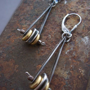 Pendulum, Industrial Earrings, Modern Mixed Metal Earrings,Steampunk Earrings. image 4