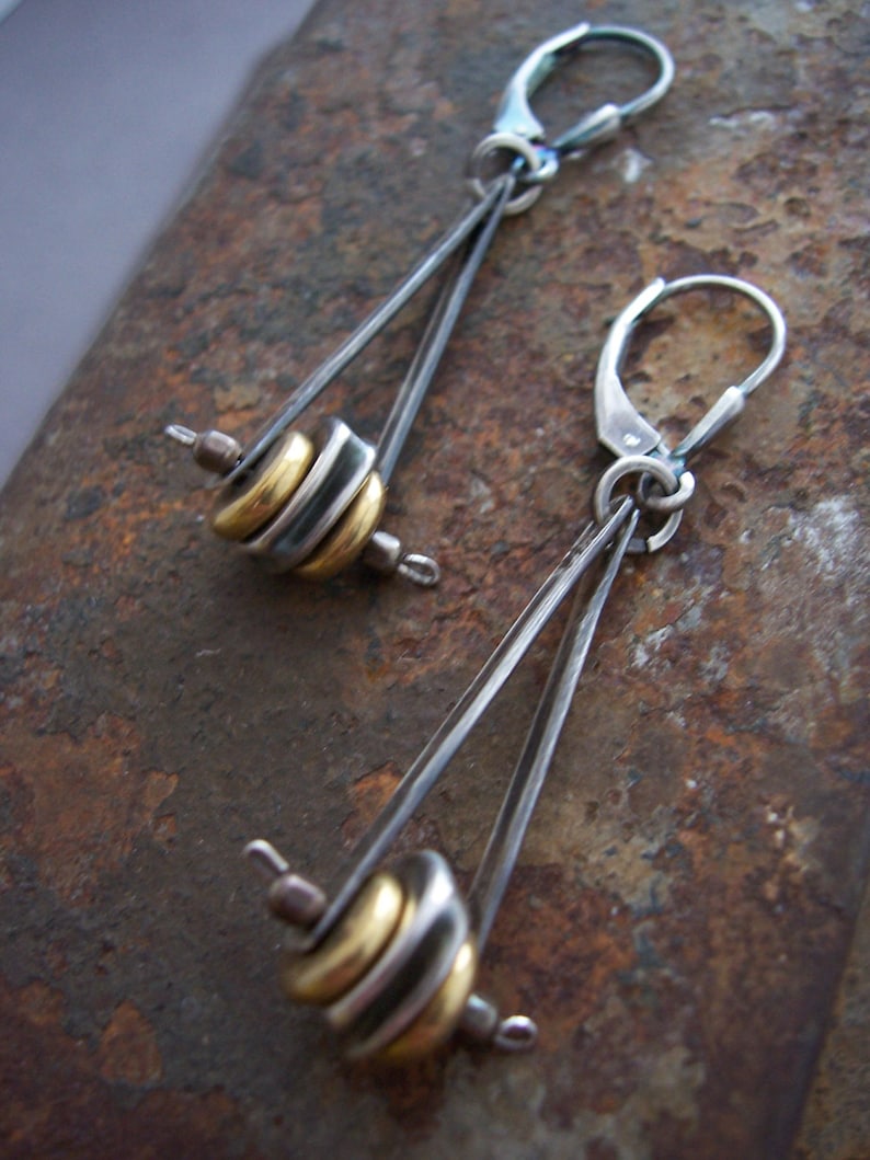Pendulum, Industrial Earrings, Modern Mixed Metal Earrings,Steampunk Earrings. image 4