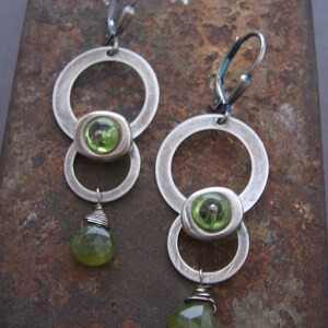 Spaceship Earrings - Sci-fi Jewelry - Peridot Earrings - Sterling Silver Metalwork Earrings - Industrial Jewelry, Green Gemstone Earrings image 3