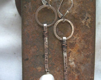 Pendulum Earrings with Mixed Metals and White Pearls