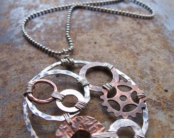 Collier Steampunk en métaux mélangés organiques - Collection Evolution Industrielle - Collier Steampunk - Bijoux Steampunk