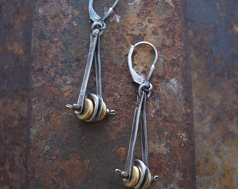 Pendulum, Industrial Earrings, Modern Mixed Metal Earrings,Steampunk Earrings.