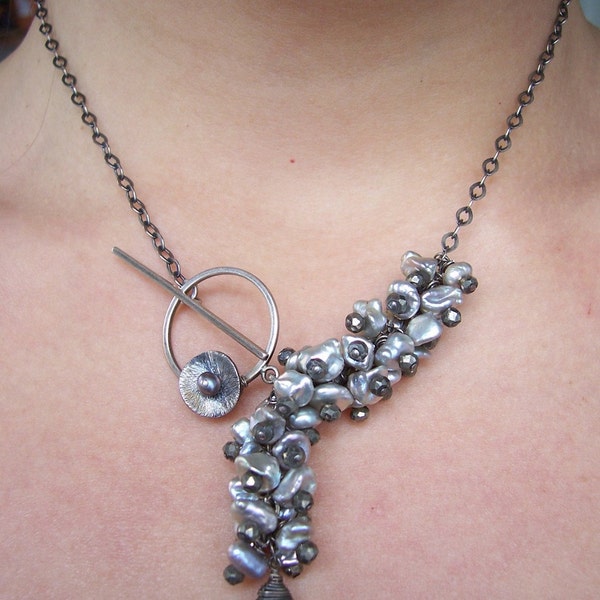 Caterpillar, Necklace with Keishi Pearls and Pyrite